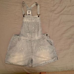 Light Wash Short Overalls